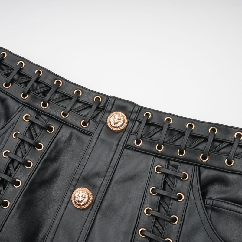 Daphné eyelet-embellished leather jacket & skirt matching set