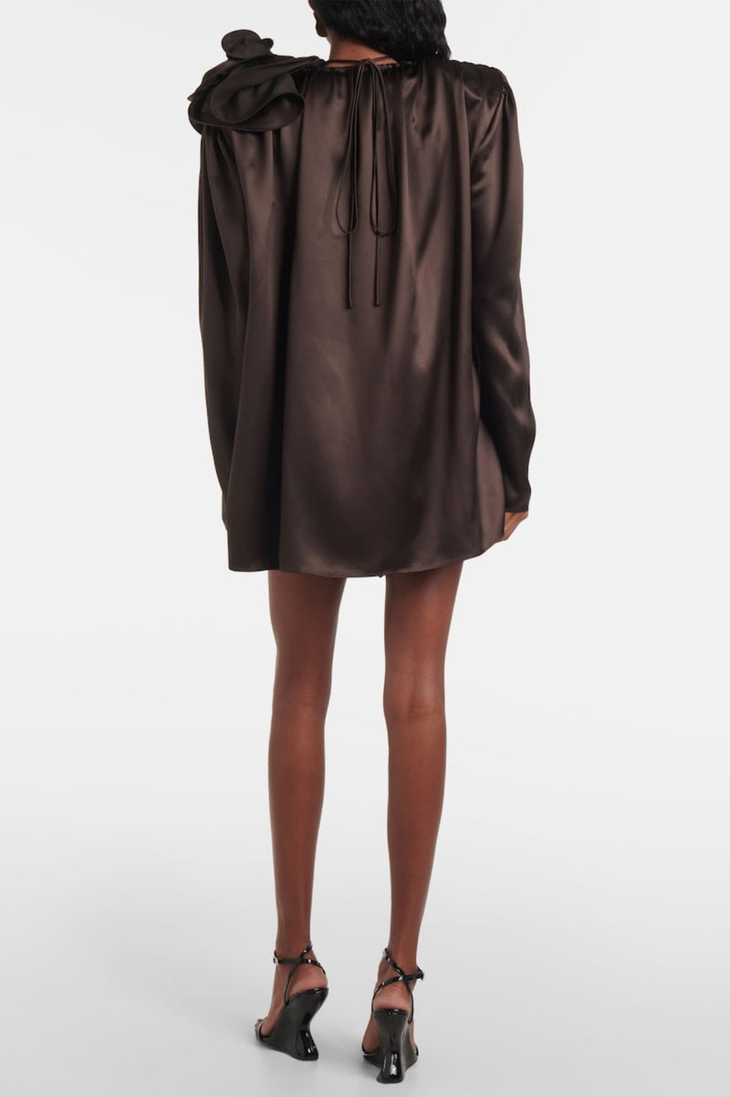 Daiki Satin Flower Appliqué Blouse