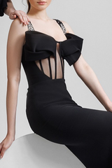 Dancis See-Through Corset Maxi Dress - Black