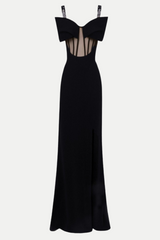 Dancis See-Through Corset Maxi Dress - Black