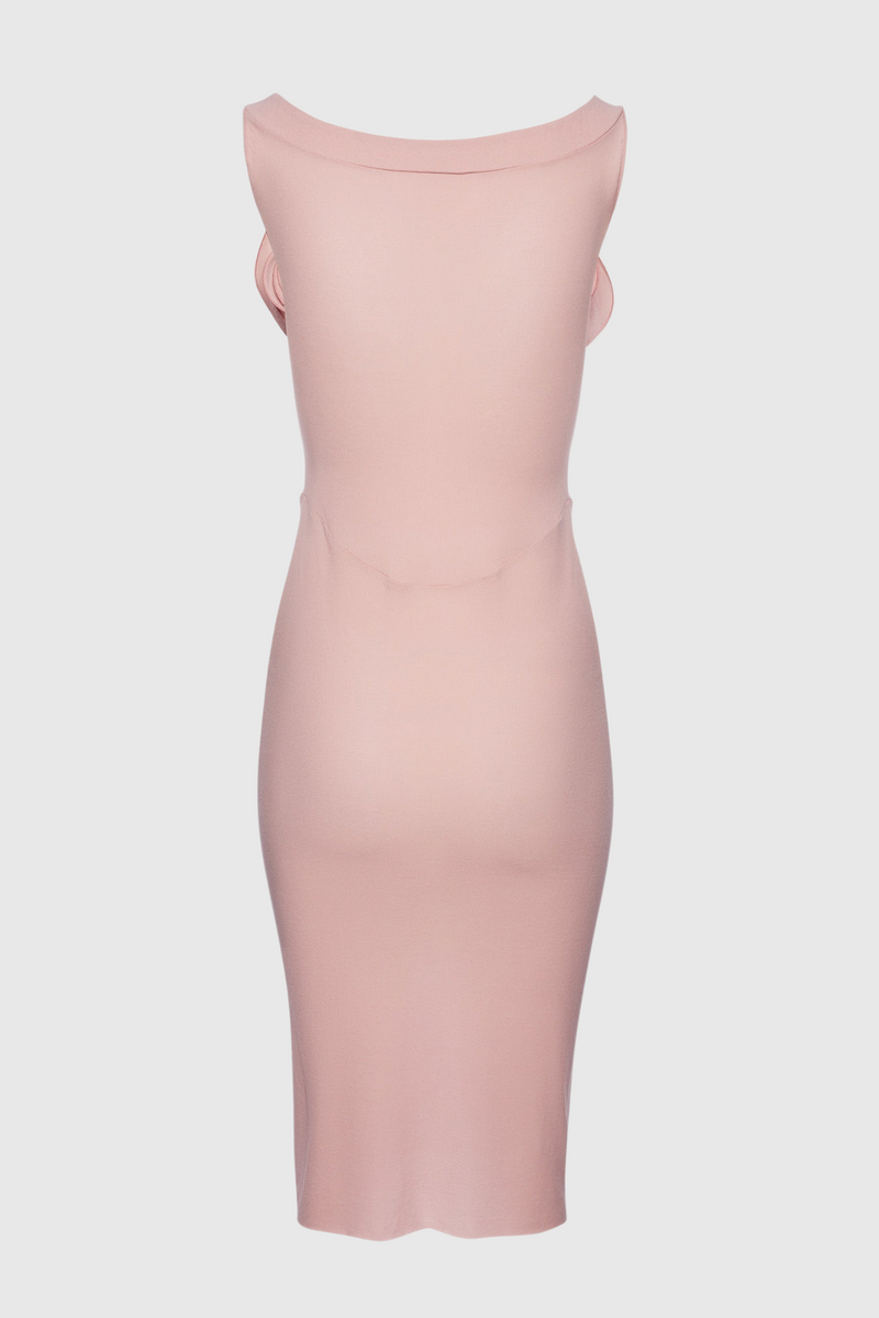 Dinella Floral Appliqué Corset Midi Dress in Pink