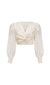 Nouria white faux-flower twist cropped top