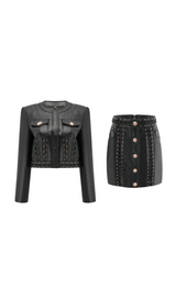 Daphné eyelet-embellished leather jacket & skirt matching set