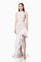 MADGE FLOWER EMBELLLISHED CUT OUT MAXI DRESS IN WHITE