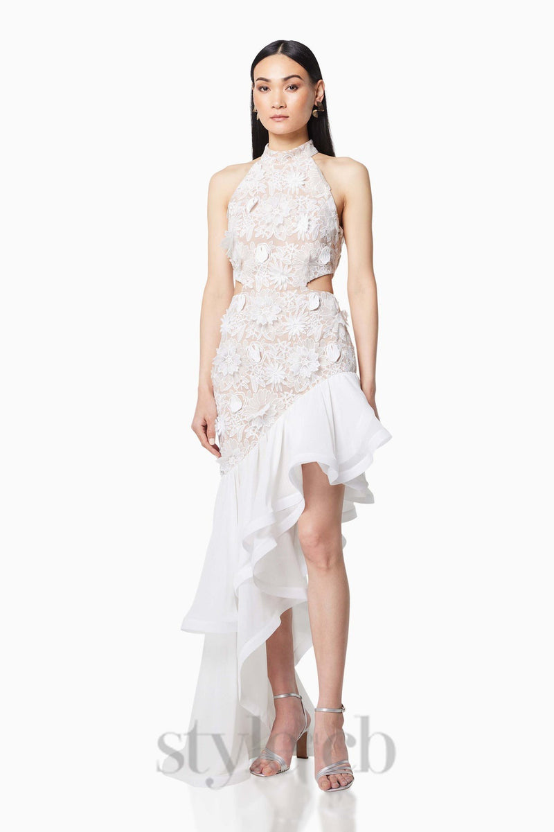 MADGE FLOWER EMBELLLISHED CUT OUT MAXI DRESS IN WHITE