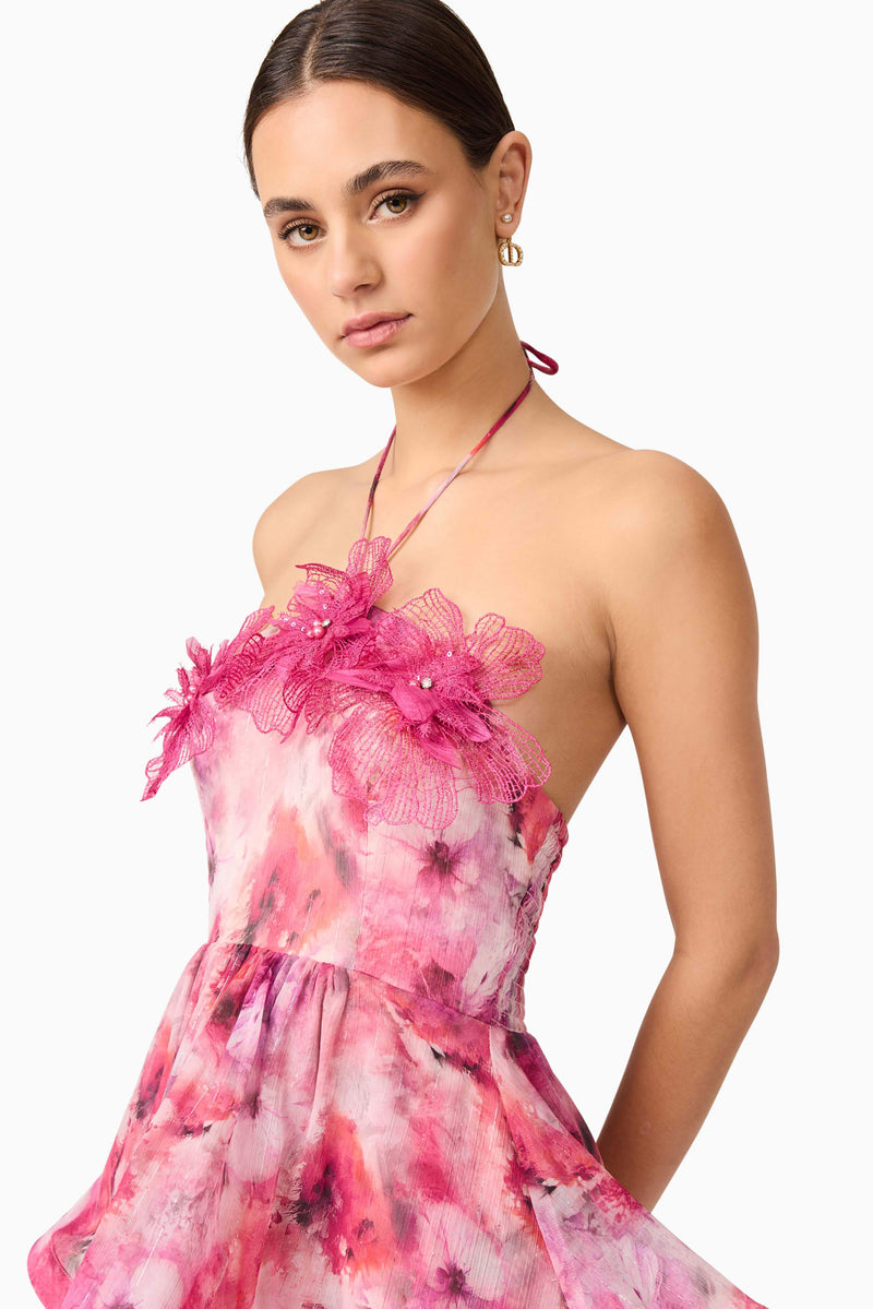 Evalina Floral Mini Dress in Pink