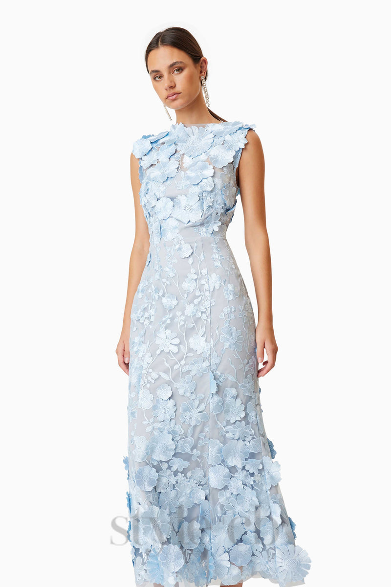 Selene Cocktail Midi Dress in Blue