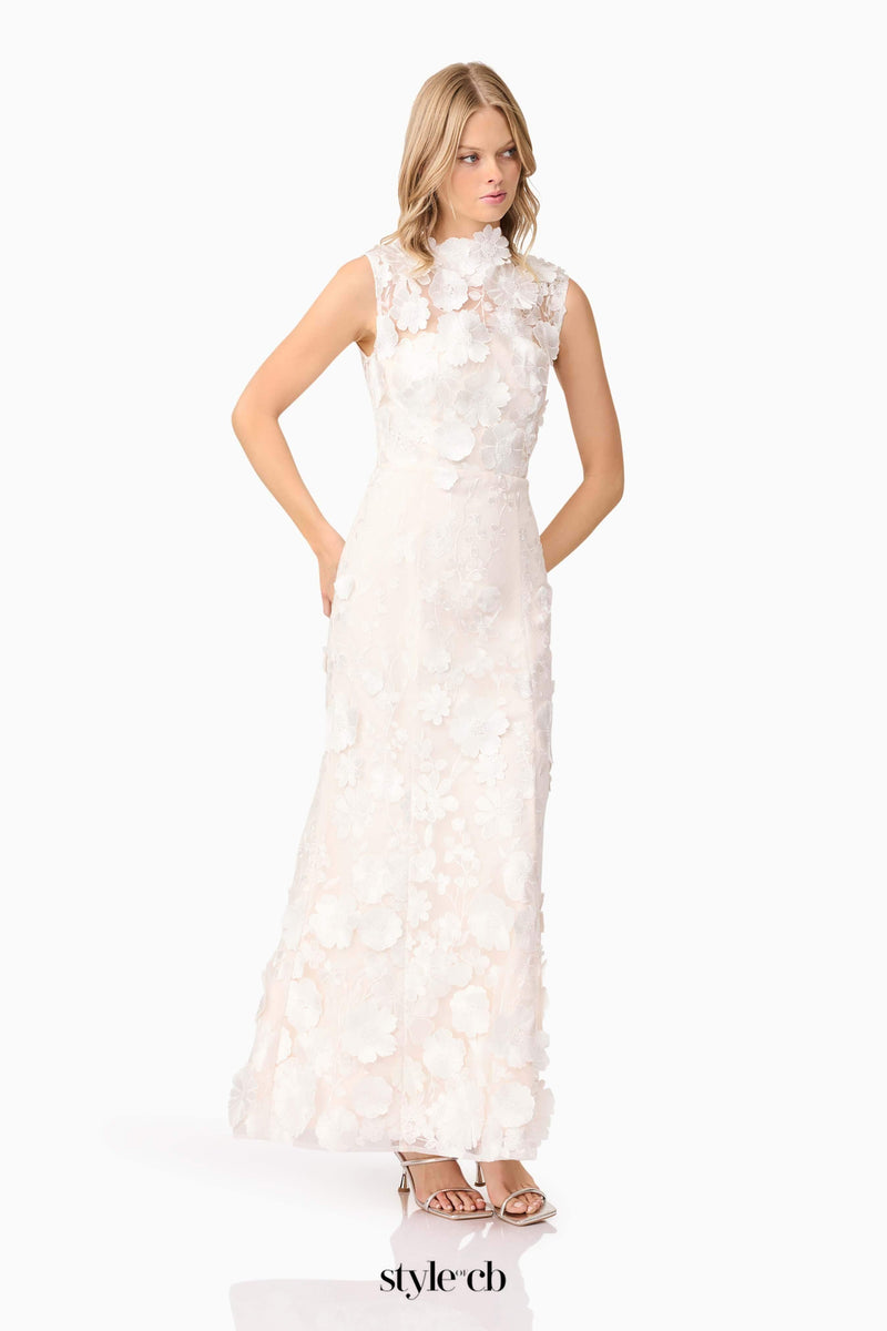 Yvette 3D flower embroidery Gown in White