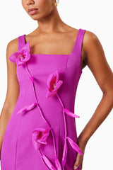 Bethany 3d flower sleeveless Mini Dress In Purple