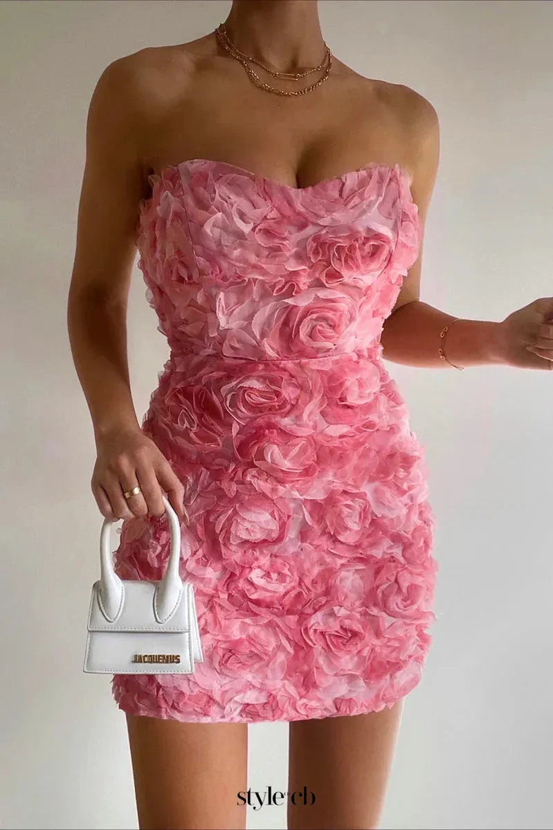 beverly Floral embellished Mini Dress in pink