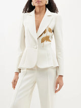 EMBROIDERED PEPLUM BLAZER IN WHITE