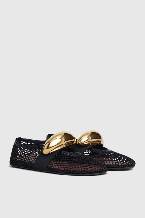 Emerson Hardware Buckle Fishnet Ballet Flats