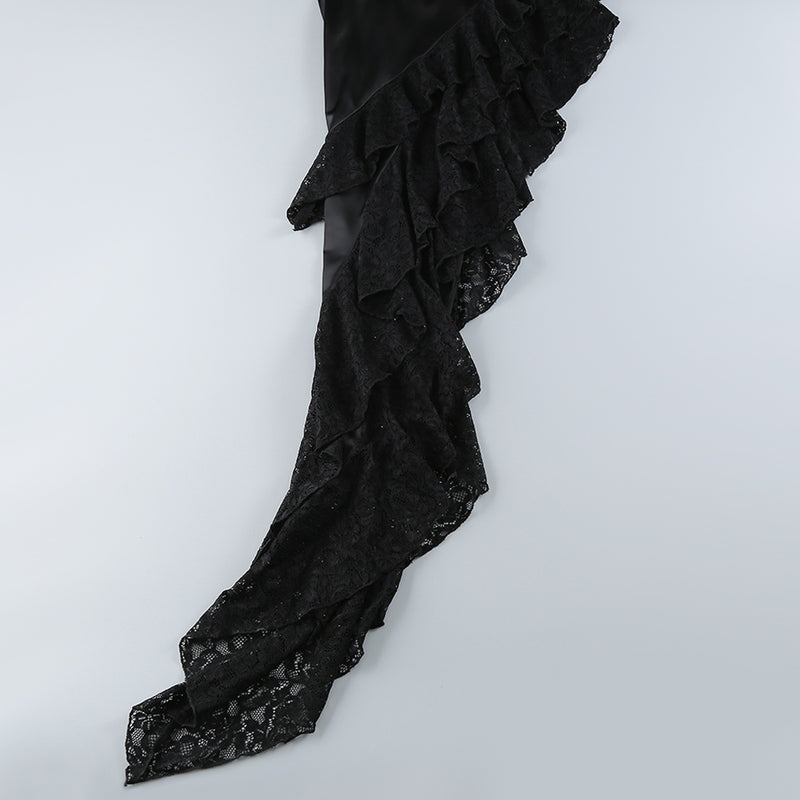 BLACK LACE SATIN CORSET DRESS
