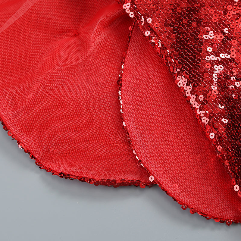 RED FLORAL-EMBELLISHED SEQUINED MINI DRESS