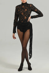 ZANNA BLACK HIGH NECK EMBROIDERED LACE BODYSUIT