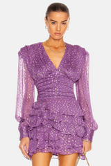 Garsende Balloon Sleeve Ruffle Mini Dress in purple