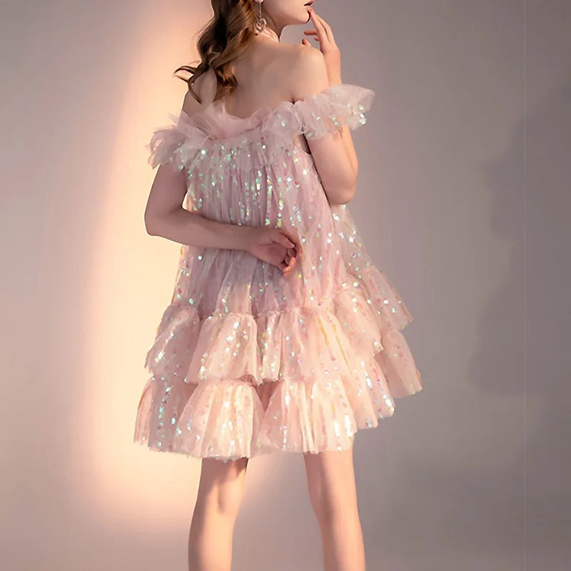 HALTER SEQUINS MINI DRESS IN PINK