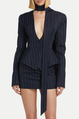 Hibyl Pinstripe Scarf Blazer in black