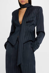 Hibyl Pinstripe Scarf Blazer in black