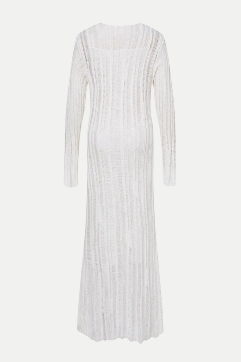 Hilaria Rose Handcrafted Knit Midi Dress in  White