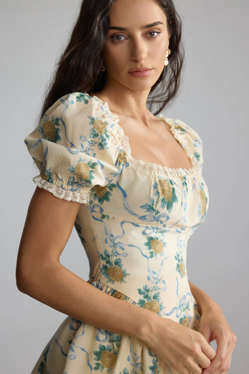 beverly Floral Print Square Neck Mini Dress in yellow