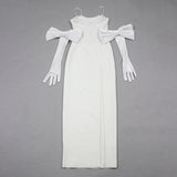 WHITE BACK BANDAGE MAXI DRESS WITH GLOVES