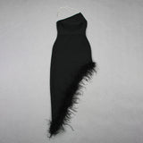 HALTER CRYSTAL FEATHER MAXI DRESS IN BLACK
