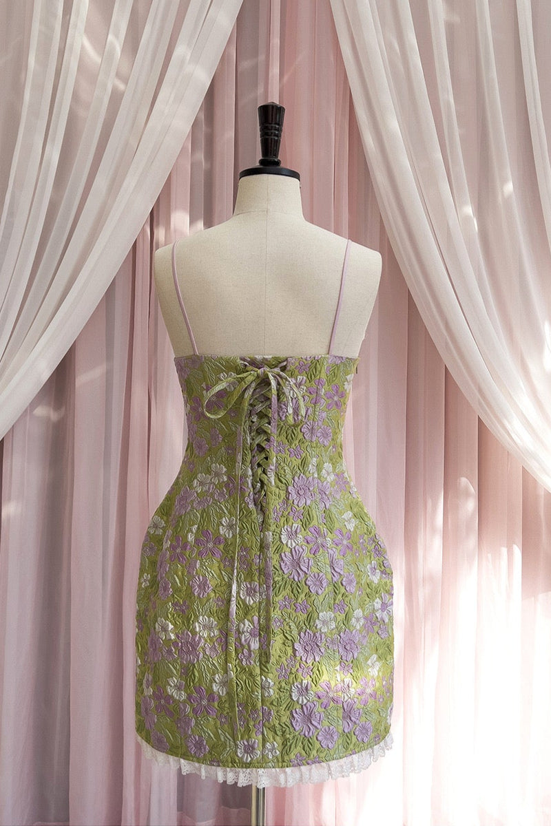 JACOB FLOWER LACE SLIP MINI DRESS IN GREEN