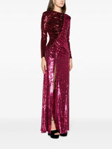 BURGUNDY RUCHED SEQUINED MAXI DRESS