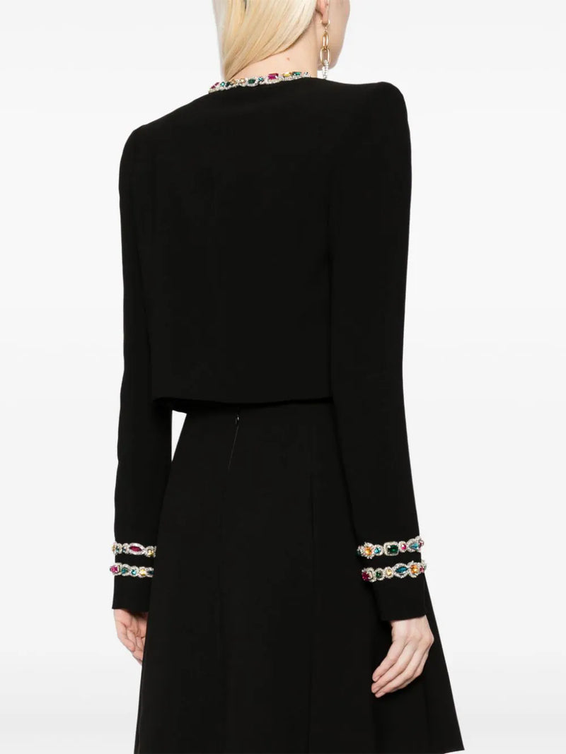 CRYSTAL-EMBELLISHED CADY CROPPED JACKET SKIRT SUIT