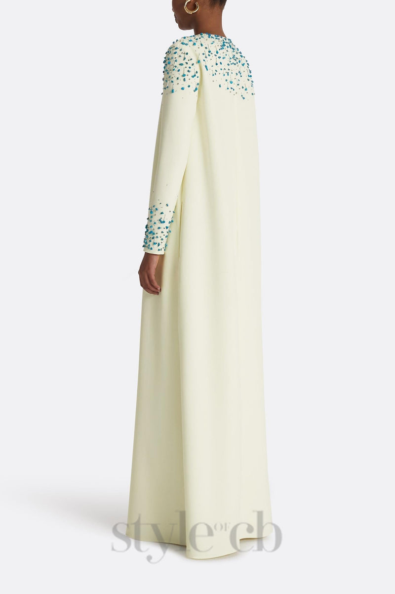 Rhinestone embellished Round Neck Maxi Dress in beige