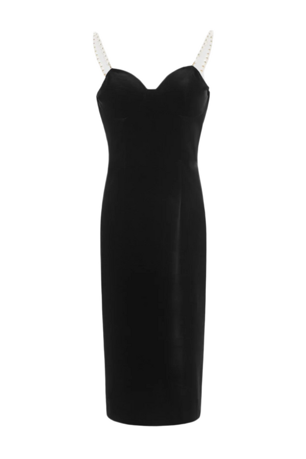 Velvet Pearl Embellished Midi Dress