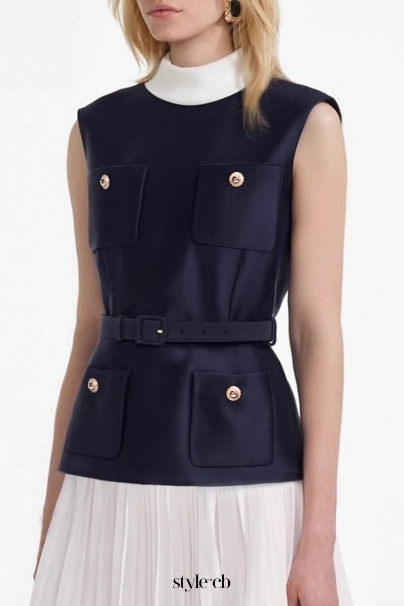 Sleeveless Belted Chiffon Mini Dress