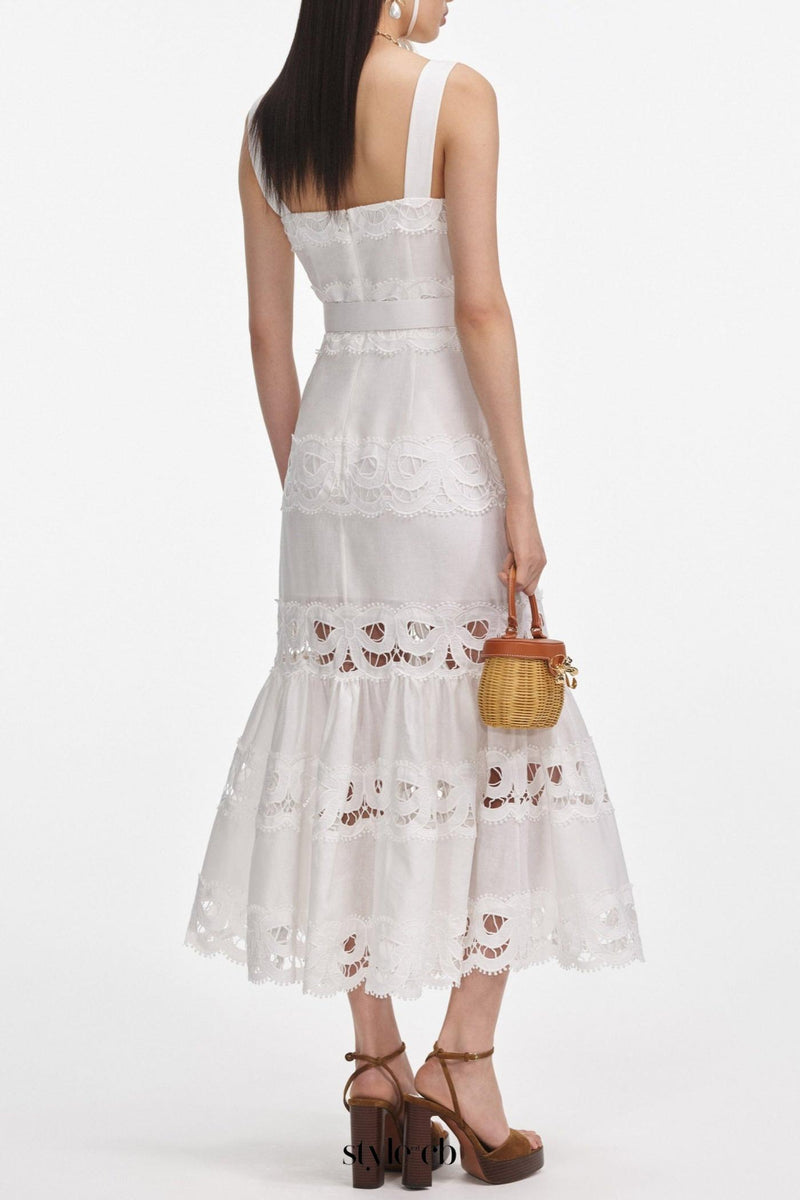 Keane Lace Insert Belted Midi Dress