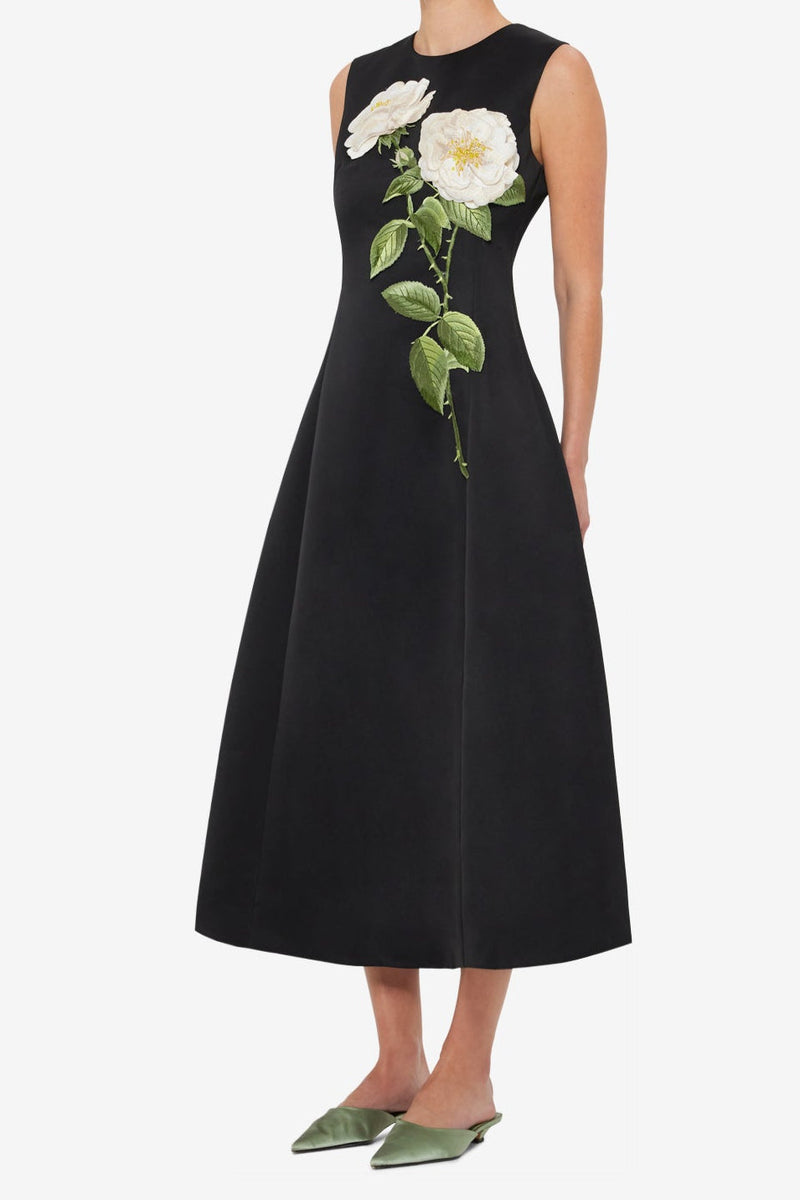 kate floral print Embellished Sleeveless Midi Dress in black