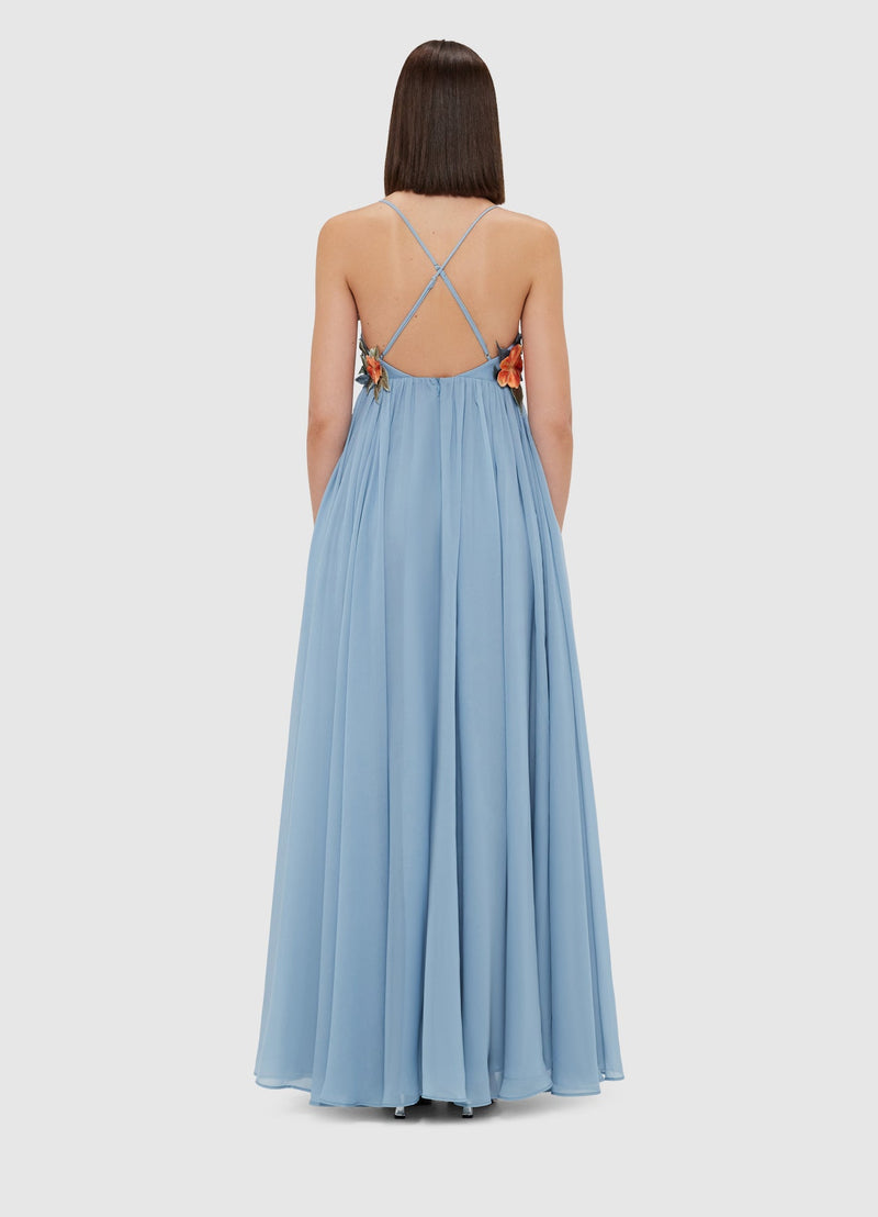 joanne Appliqué Floral Maxi Dress in Powder Blue