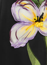Iris Print Appliqué Floral Maxi Dress in Ebony