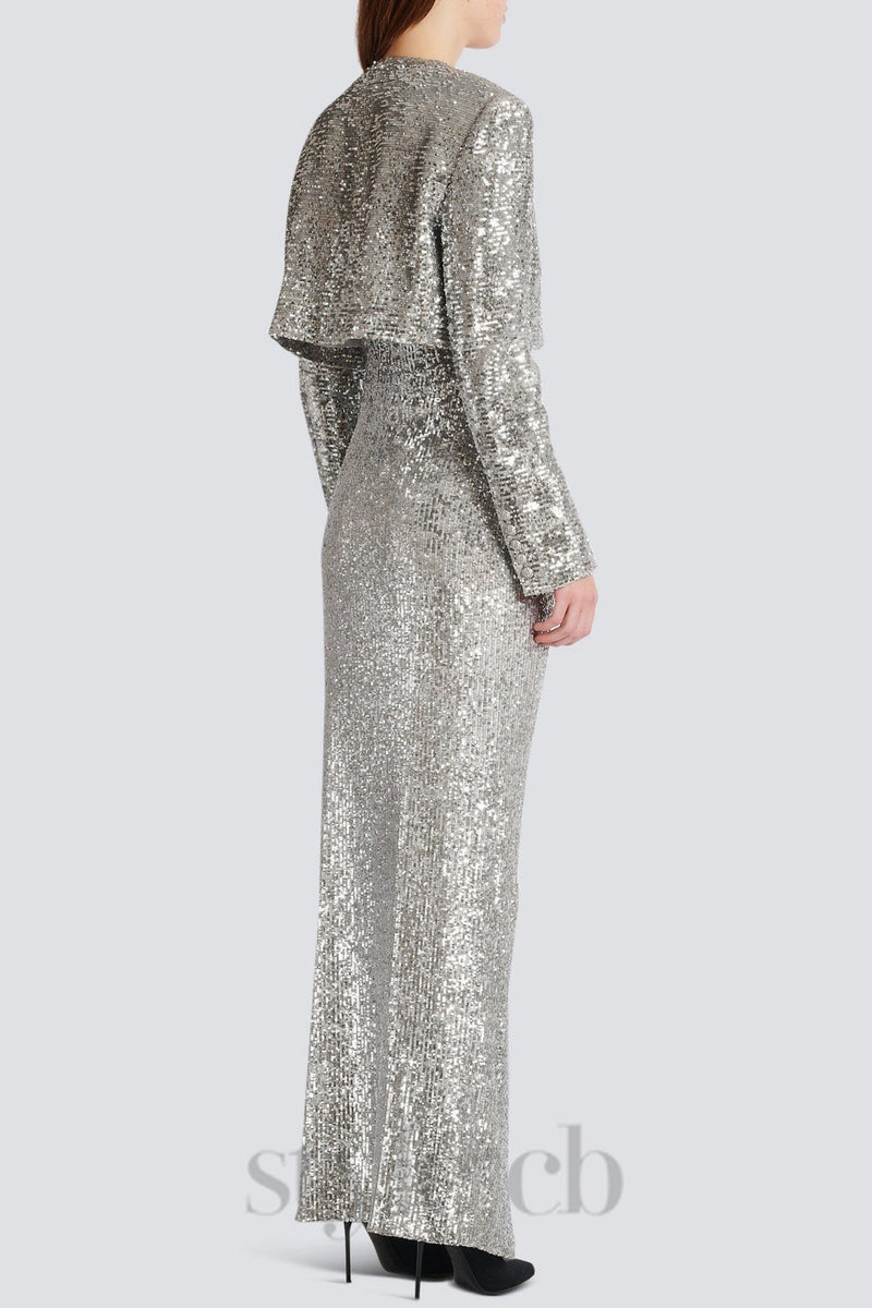 Sequin Cropped Blazer in silver