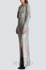 Sequin Cropped Blazer in silver