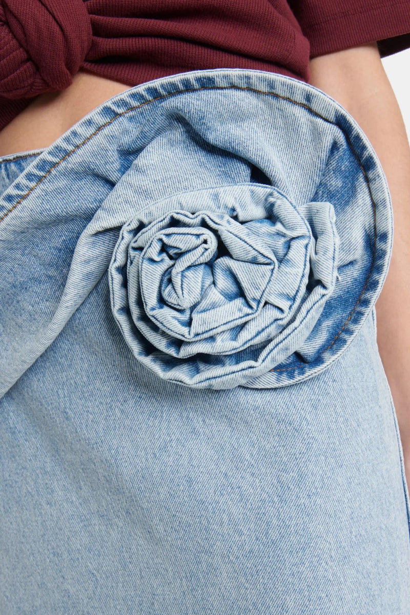 xaviera Floral Appliqué Denim Midi Skirt