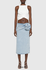 xaviera Floral Appliqué Denim Midi Skirt