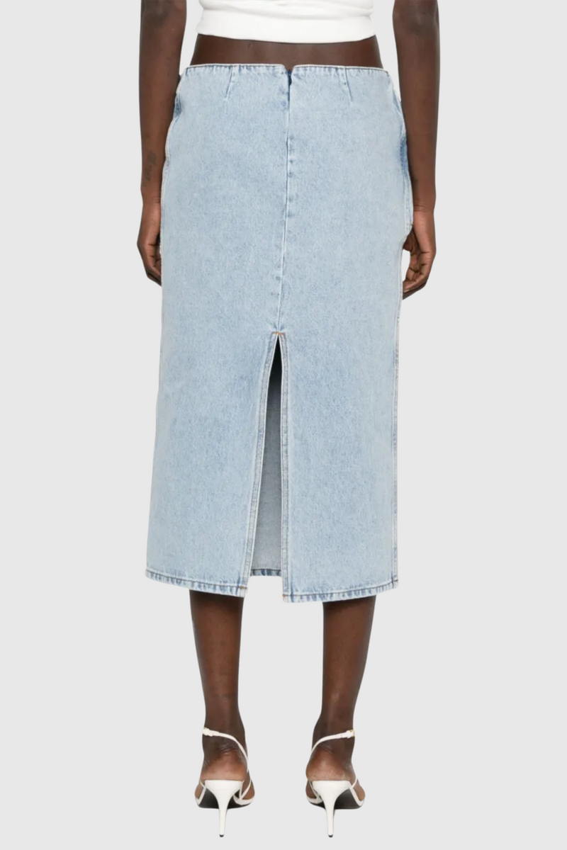 xaviera Floral Appliqué Denim Midi Skirt