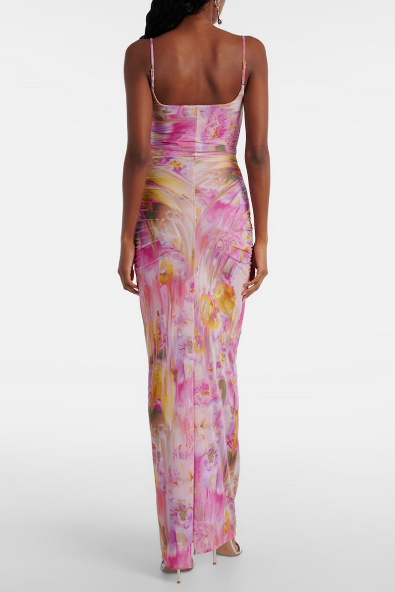 molly Floral Appliqué Print Maxi Dress in pink