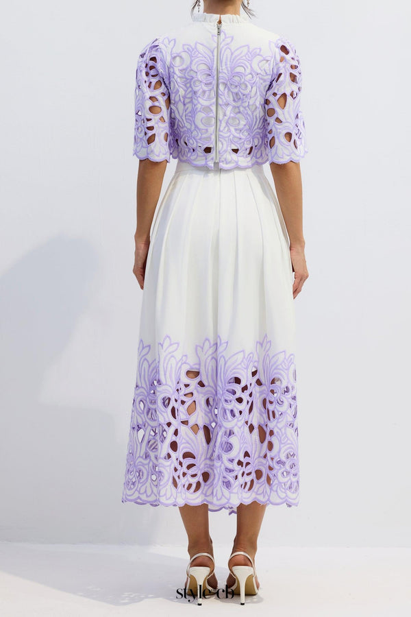 diana Floral Embroidered Two-Piece Set in purple