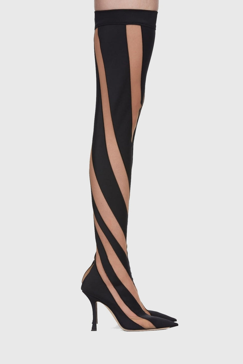 Maeve Stripe Mesh Sock  Thigh-high Boots - Black