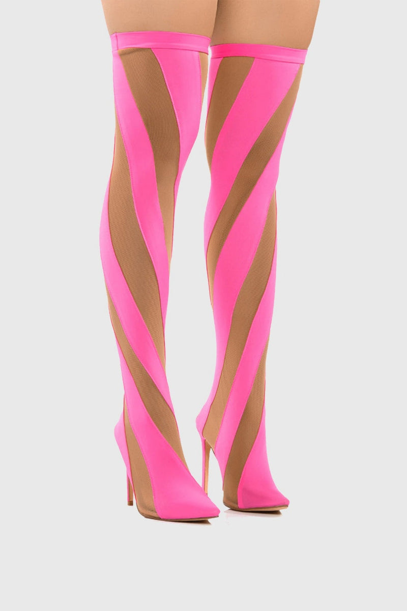 Maeve Stripe Mesh Sock  Thigh-high Boots - Pink