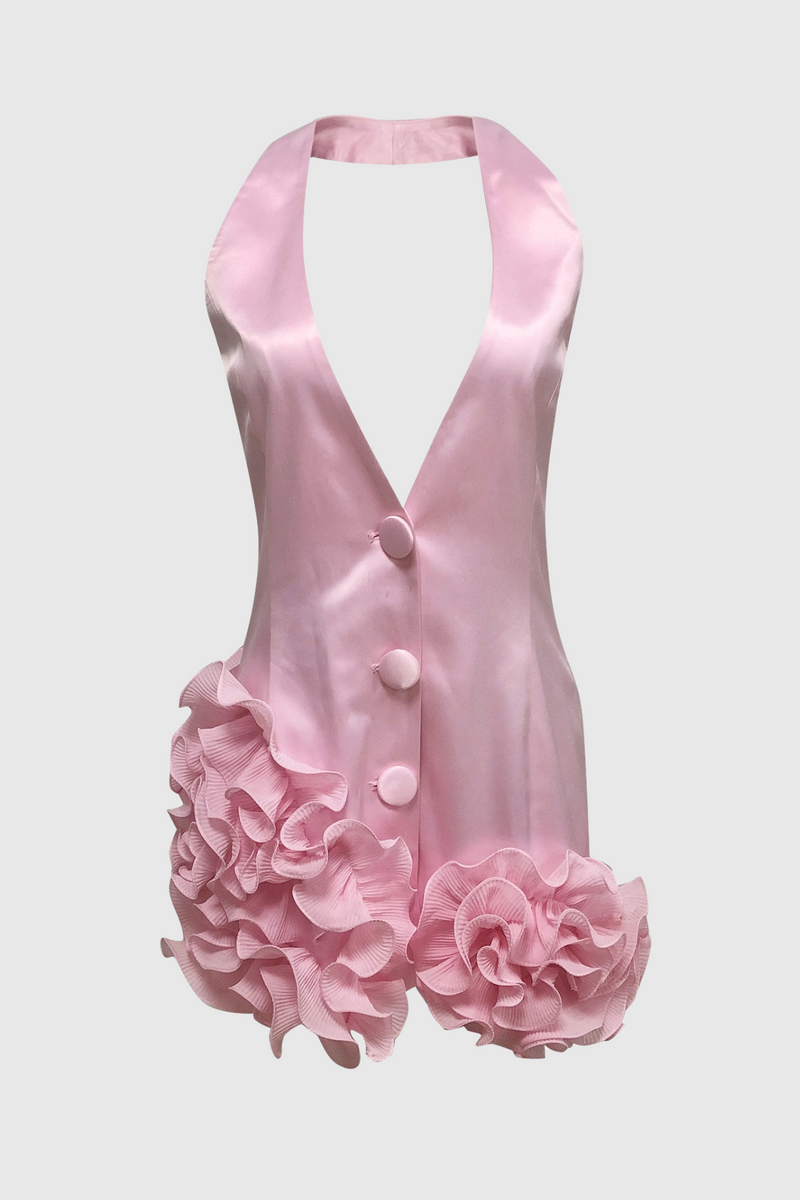 Magezi Satin Floral Halter Mini Dress