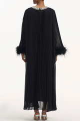 Manja Diamante Chiffon Feather Maxi Dress - Black