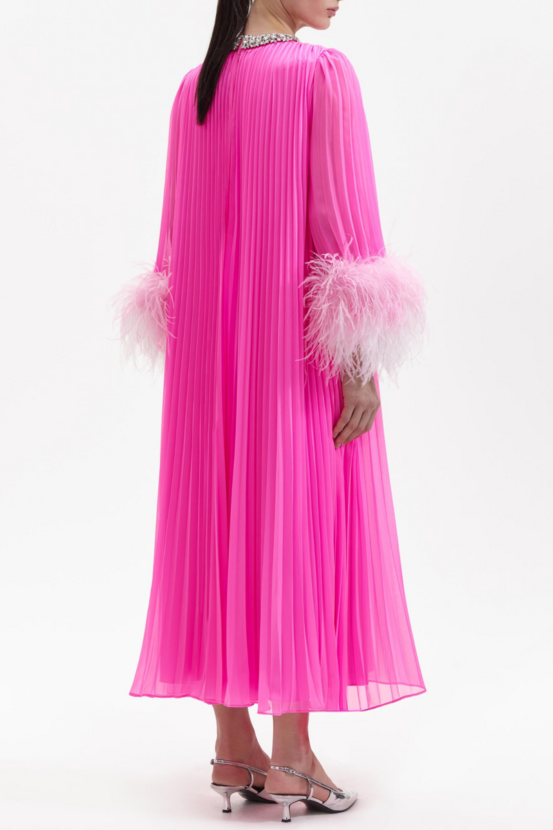 Manja Diamante Chiffon Feather Maxi Dress - Pink