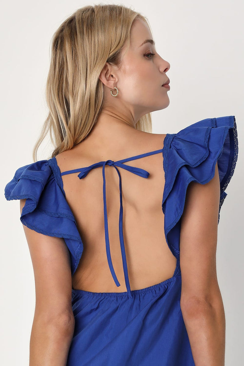 Marvelous Time Cobalt Blue Ruffled Mini Dress